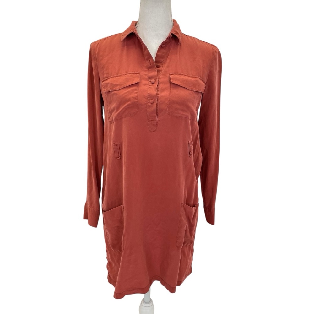 Sézane Silk Shirt Dress 34 Rust/Orange - Picture 1 of 15